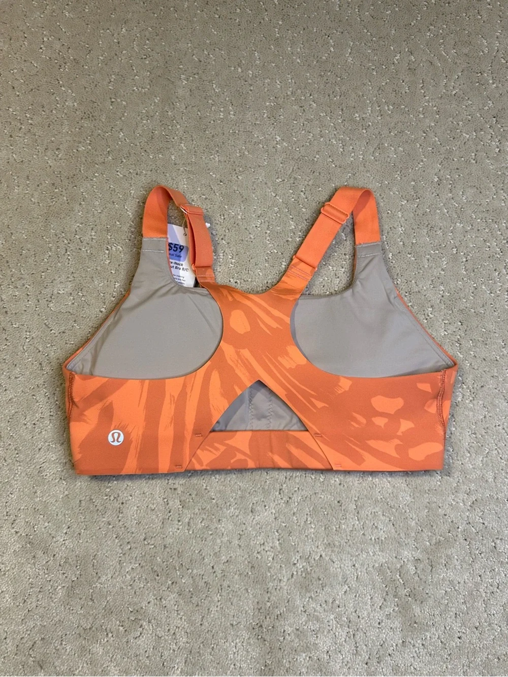 lululemon Ultralu Square-Neck Sports Bra B/C Size 6 Orange Camo Medium Support